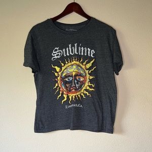 SUBLIME size large grey semi cropped t-shirt with sublime emblem on the front